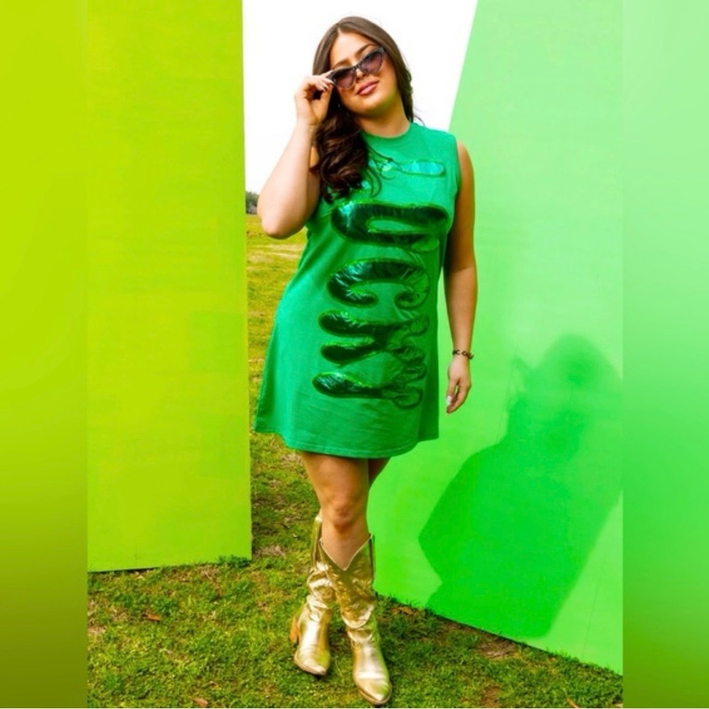 QUEEN OF SPARKLES Shimmering Green Mini Dress